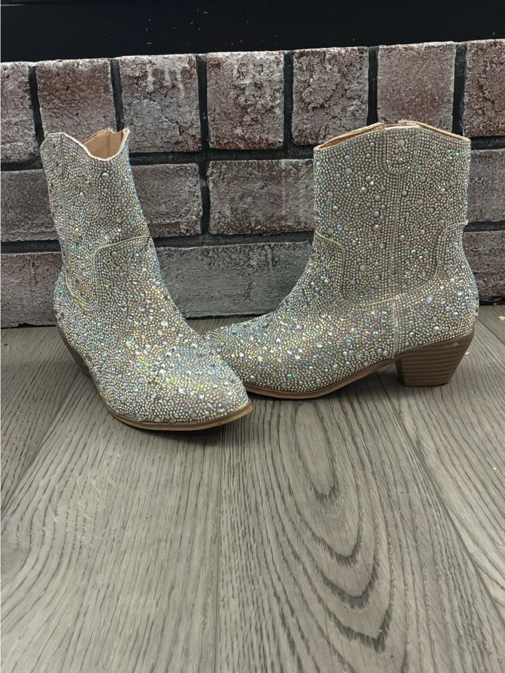 Badgley Mischka Iridescent Crystal Embellished Ankle Boots - Silver